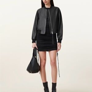 All Saints Black Leather Bomber Jacket